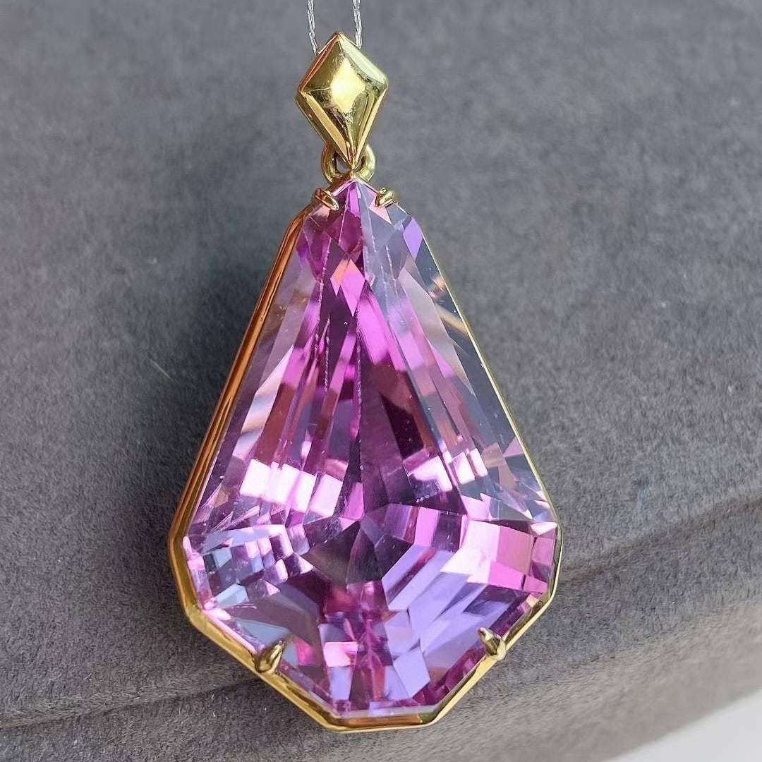14k Gold 36.71 Ct Natural Kunzite Pendant( Without Chain ) - 2