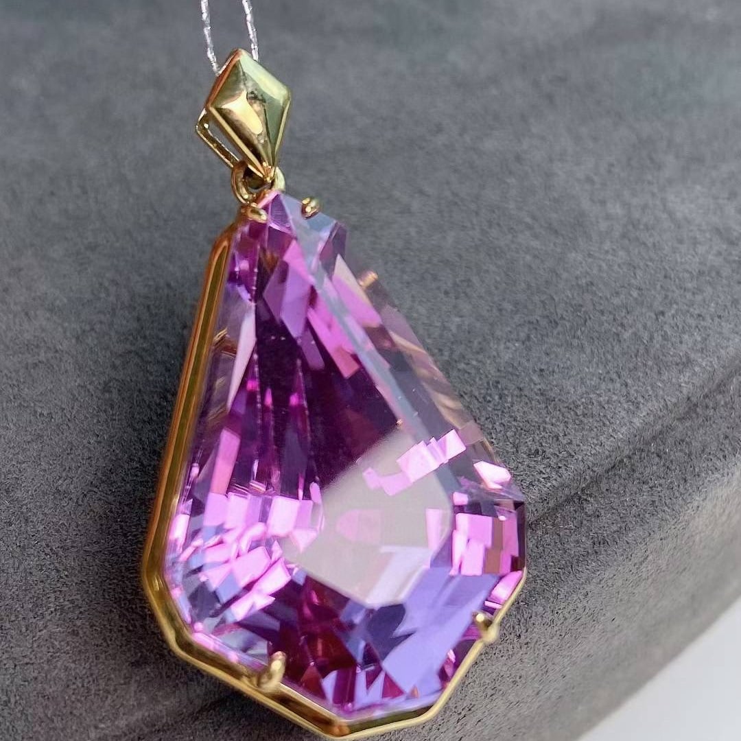 14k Gold 36.71 Ct Natural Kunzite Pendant( Without Chain ) - 4