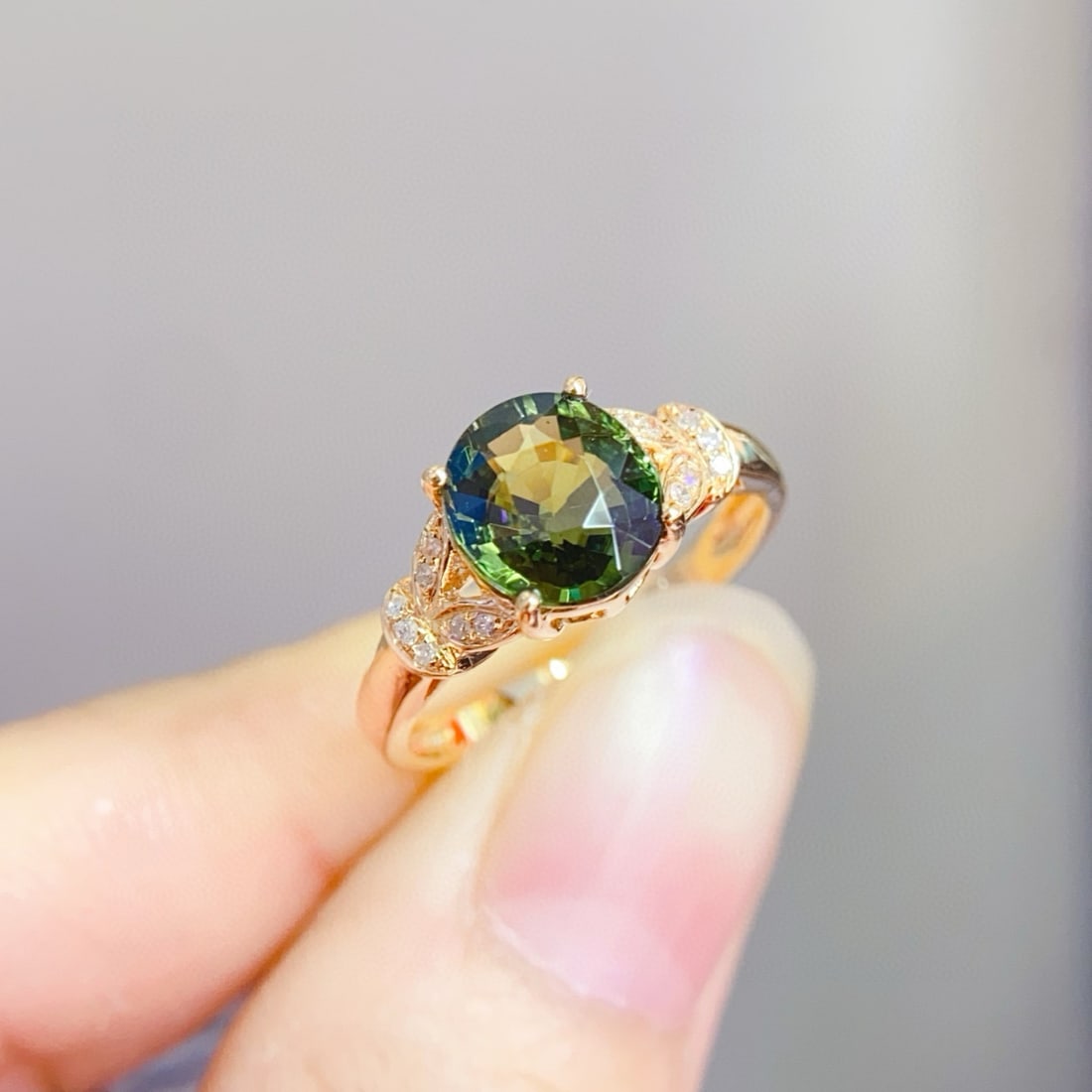 14k Gold 2 Ct Natural Tourmaline & Diamond Ring - 2