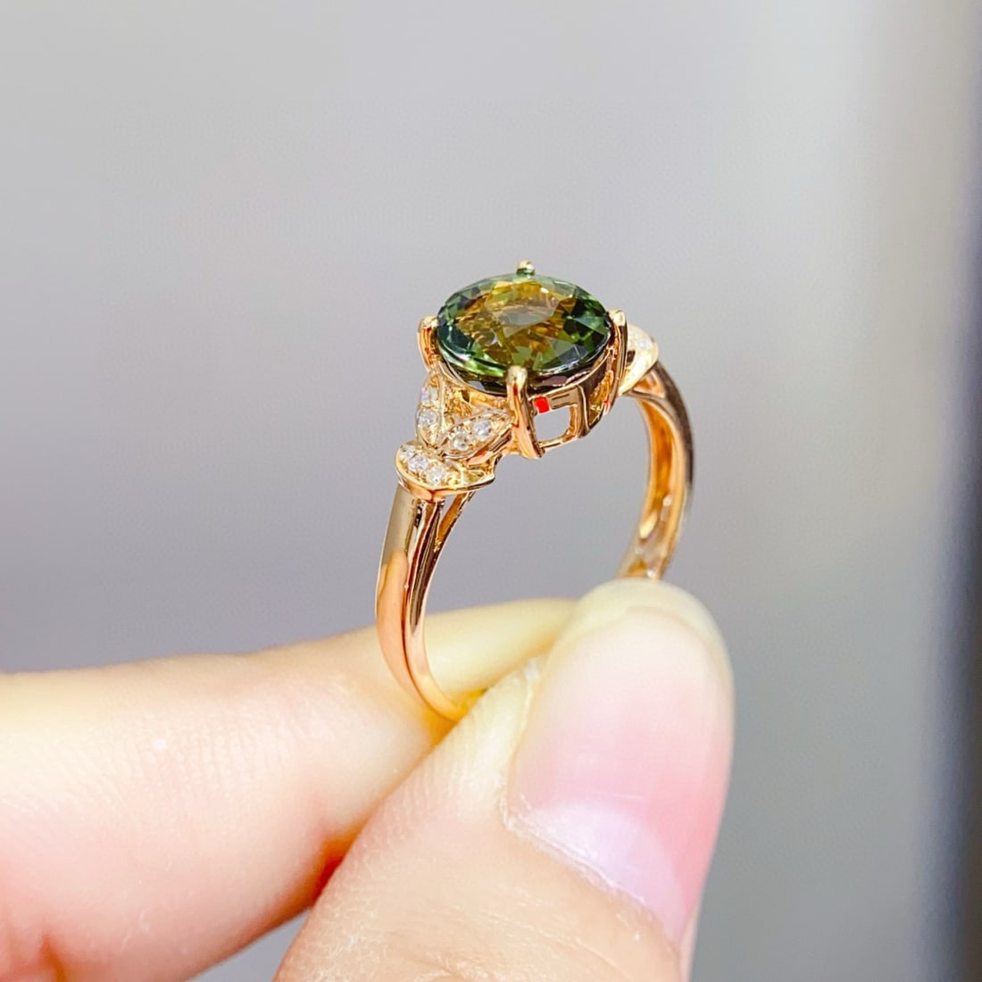 14k Gold 2 Ct Natural Tourmaline & Diamond Ring - 3