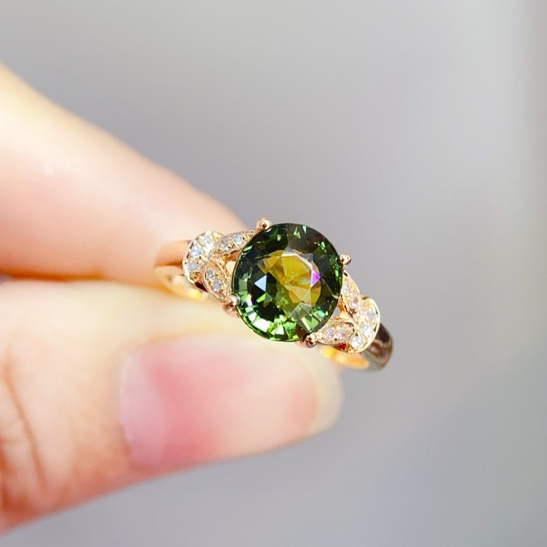 14k Gold 2 Ct Natural Tourmaline & Diamond Ring - 4