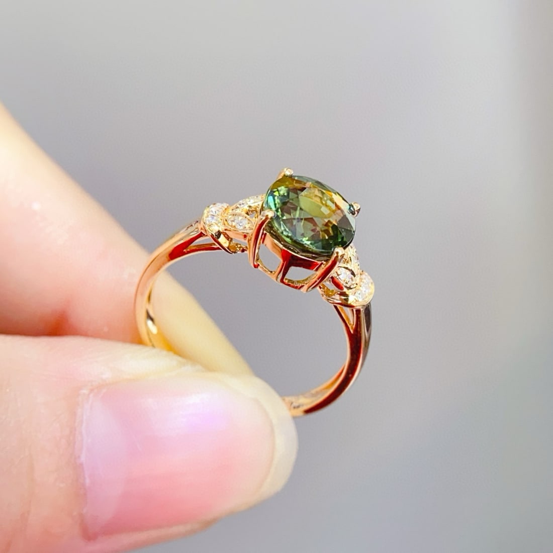 14k Gold 2 Ct Natural Tourmaline & Diamond Ring - 5