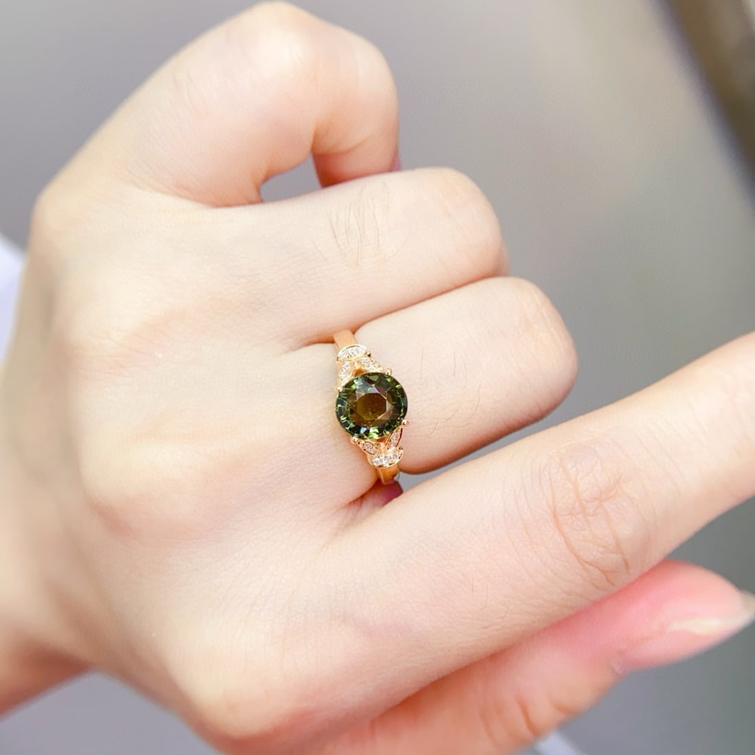 14k Gold 2 Ct Natural Tourmaline & Diamond Ring - 6