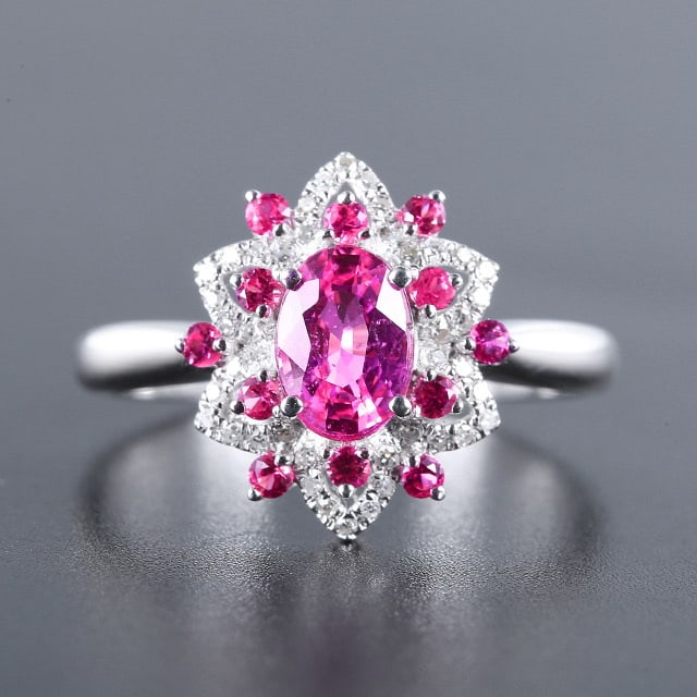14k Gold 1.10 Ctw Natural Sapphire & Diamond Ring: Ref:231061237 // gold content:14k gold // ring size:7. 25us // // main gemstone:sapphire // shape:oval // carat weight:0. 98ct // color:pink // treatment:natural // // adjacent gemstone 2 : diamond