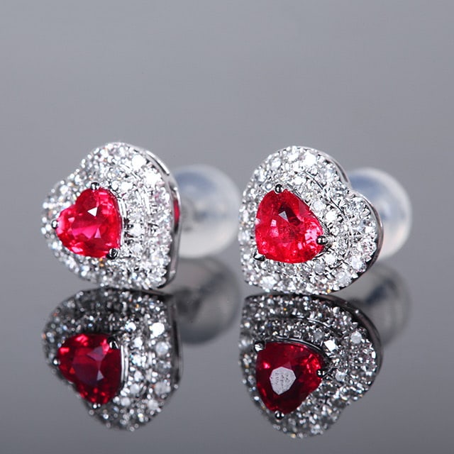 14k Gold 1.23 Ctw Natural Ruby & Diamond Earrings - 2