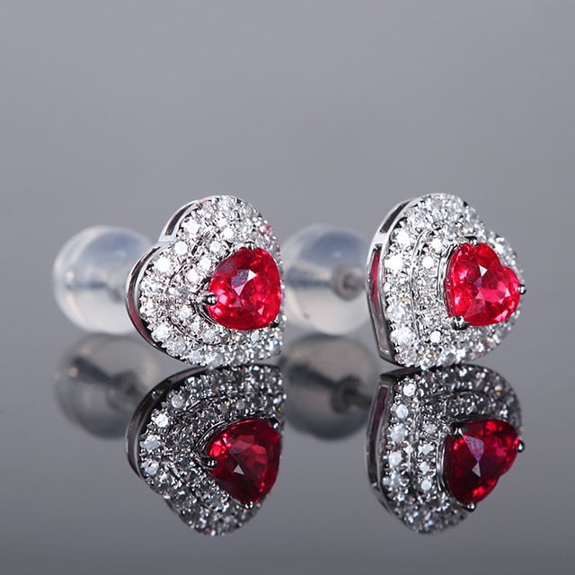 14k Gold 1.23 Ctw Natural Ruby & Diamond Earrings - 3