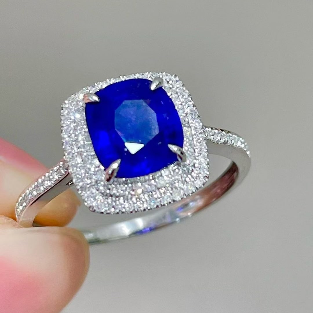 14k Gold 1.55 Ct Natural Sapphire & Diamond Ring - 4