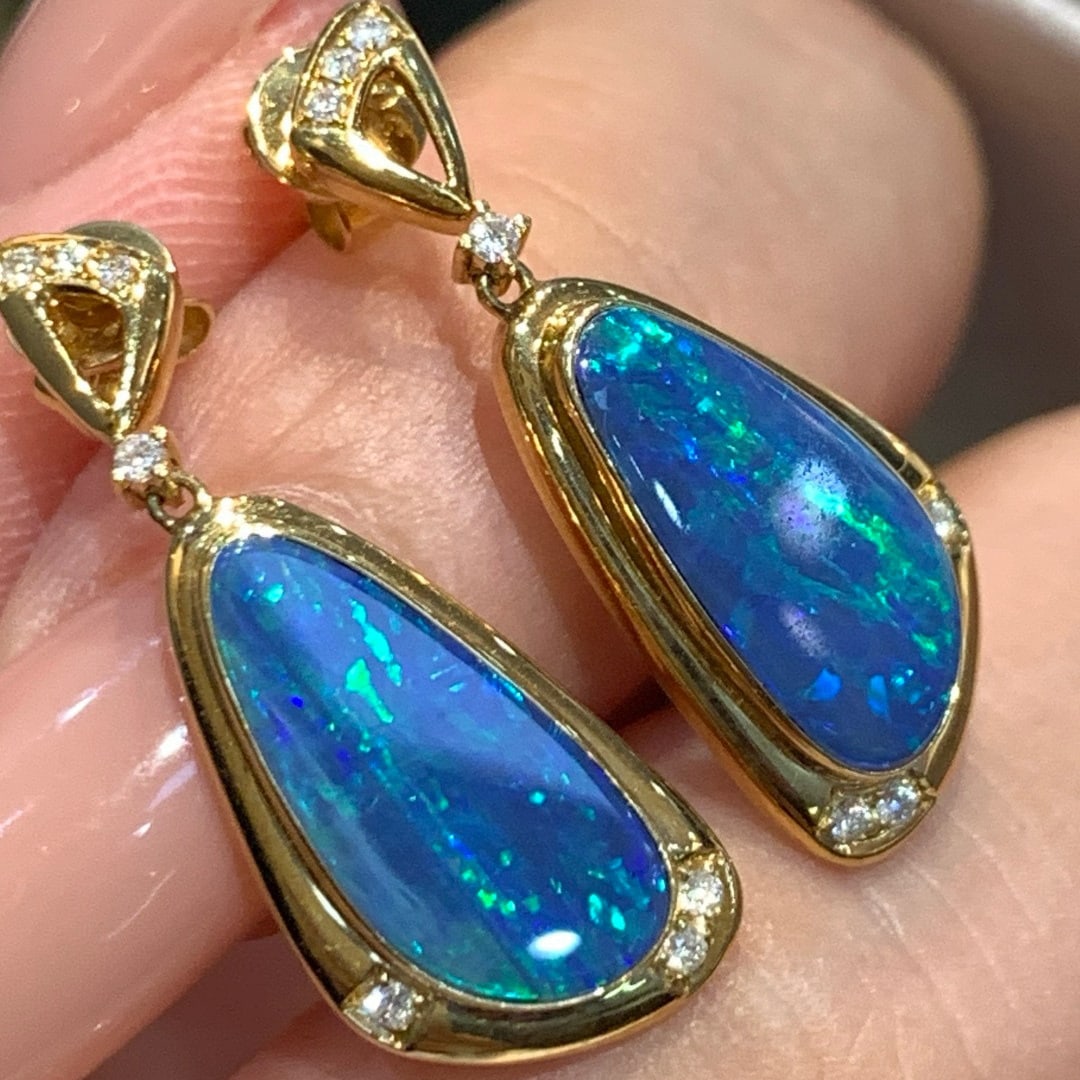 14k Gold 3.01 Ctw Natural Opal & Diamond Earrings - 3