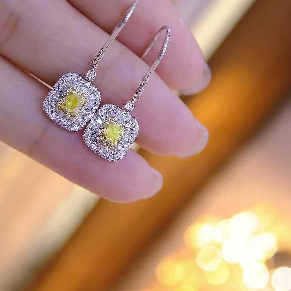 14k Gold 0.9 Ctw Natural Yellow Diamond & Diamond Earrings - 2