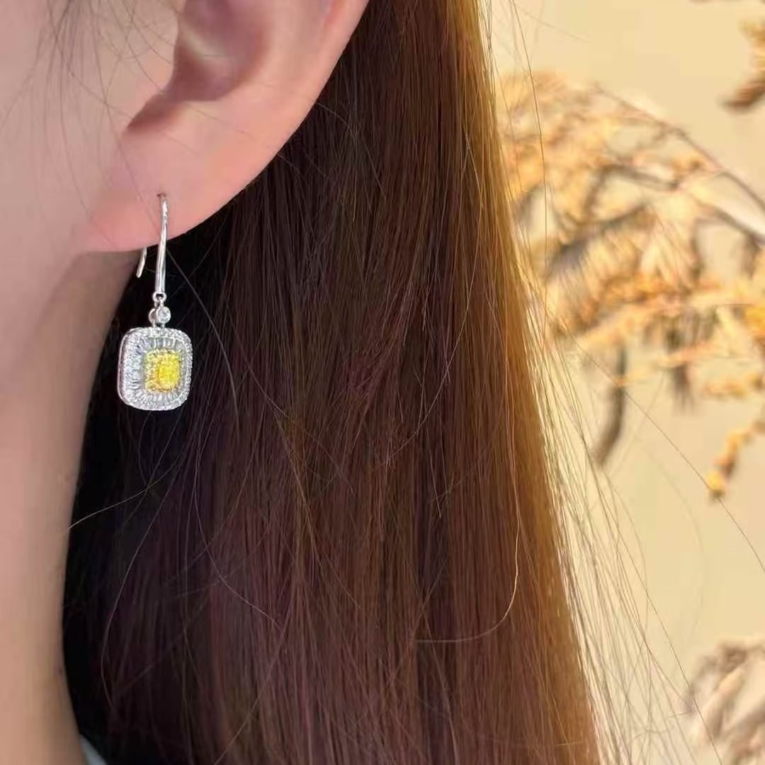 14k Gold 0.9 Ctw Natural Yellow Diamond & Diamond Earrings - 3