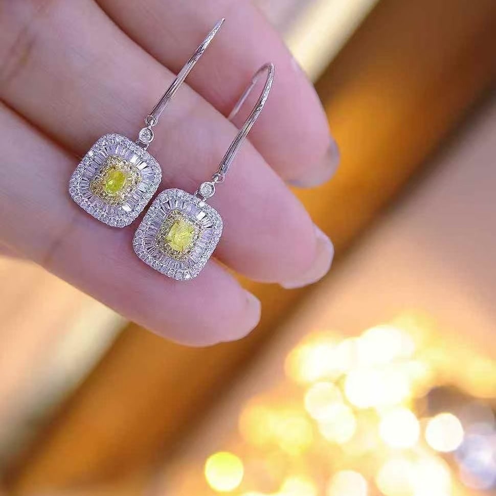 14k Gold 0.9 Ctw Natural Yellow Diamond & Diamond Earrings - 4