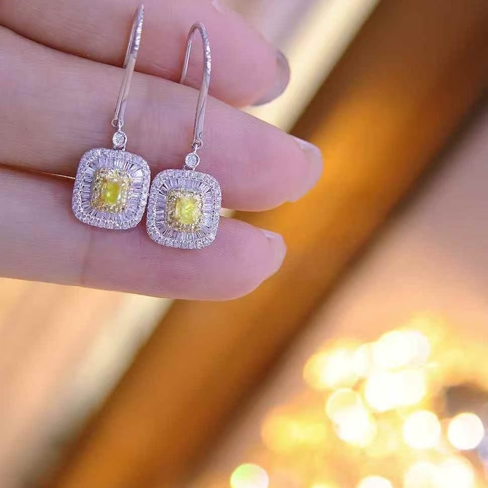 14k Gold 0.9 Ctw Natural Yellow Diamond & Diamond Earrings - 6
