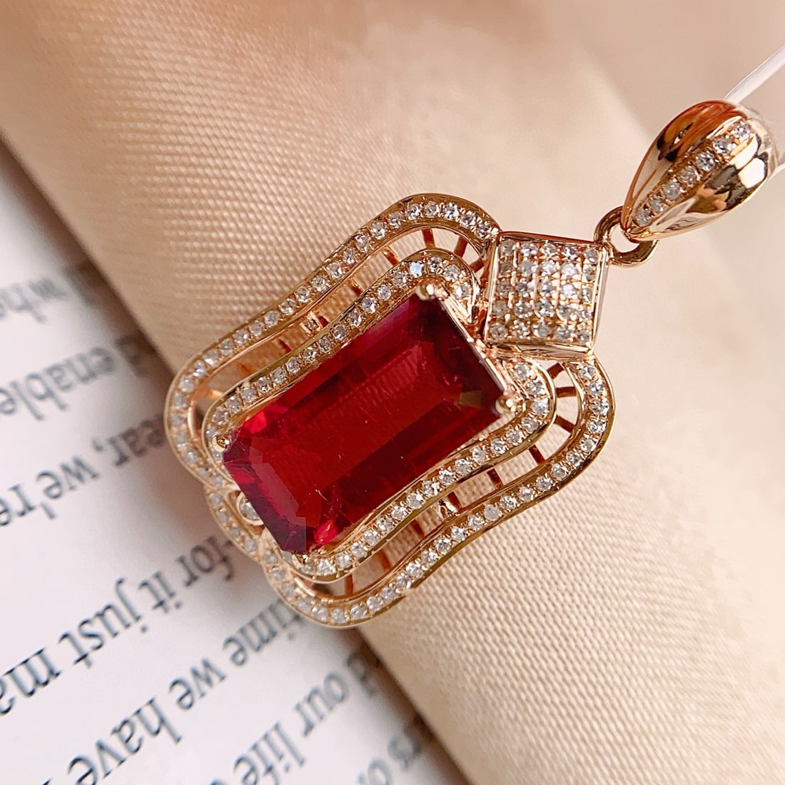 14k Gold 2.65 Ct Natural Tourmaline & Diamond Pendant( Without Chain ) - 2