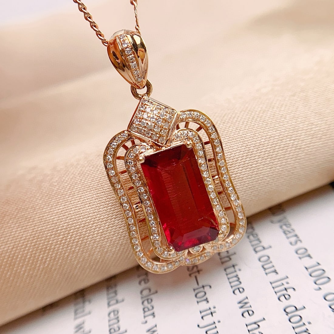 14k Gold 2.65 Ct Natural Tourmaline & Diamond Pendant( Without Chain ) - 4
