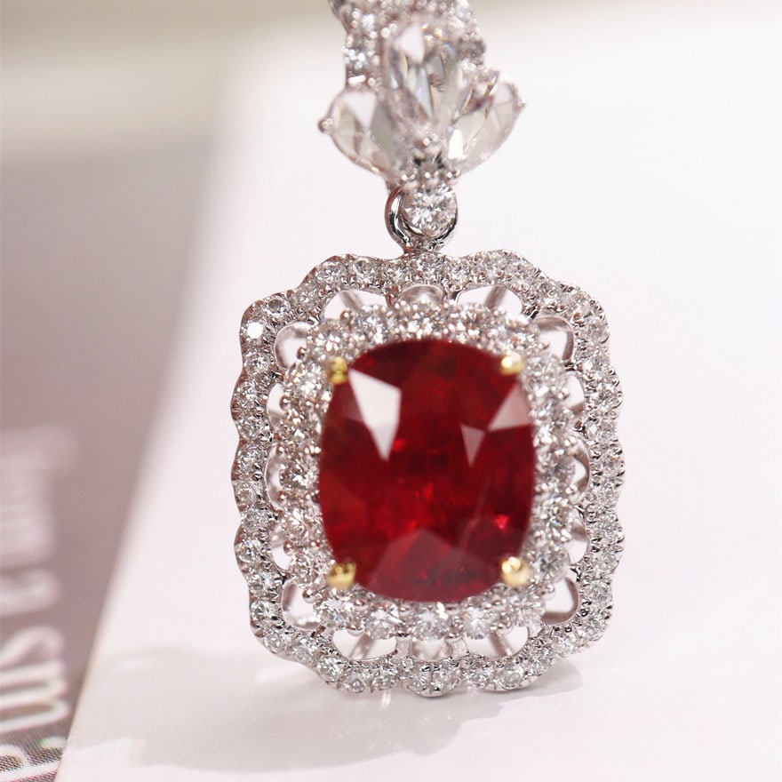 14k Gold 2.97 Ctw Natural Ruby & Diamond Pendant( Without Chain ) - 2