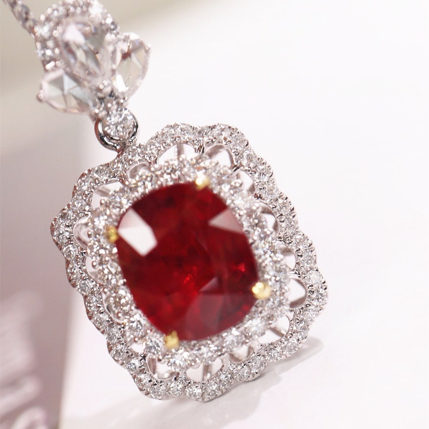 14k Gold 2.97 Ctw Natural Ruby & Diamond Pendant( Without Chain ) - 3