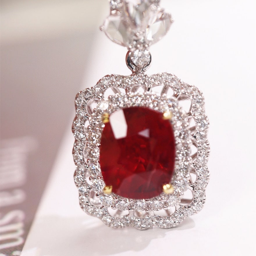 14k Gold 2.97 Ctw Natural Ruby & Diamond Pendant( Without Chain ) - 4