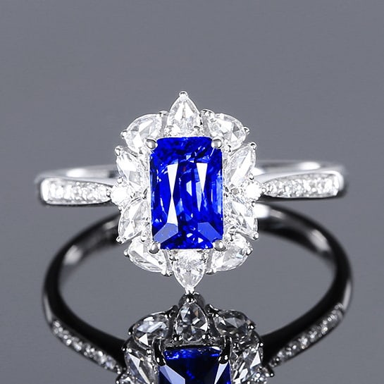 14k Gold 1.85 Ctw Natural Sapphire & Diamond Ring: Ref:231062007 // gold content:14k gold // ring size:7. 25us // // main gemstone:sapphire // shape:cushion // carat weight:1. 55ct // color:cornflower blue // treatment:natural // // adjacent gemstone