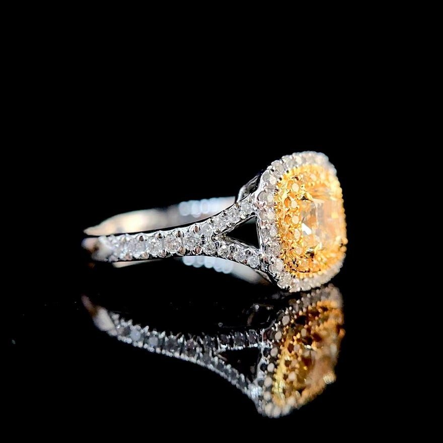 14k Gold 1.02 Ctw Natural Yellow Diamond & Diamond Ring - 2