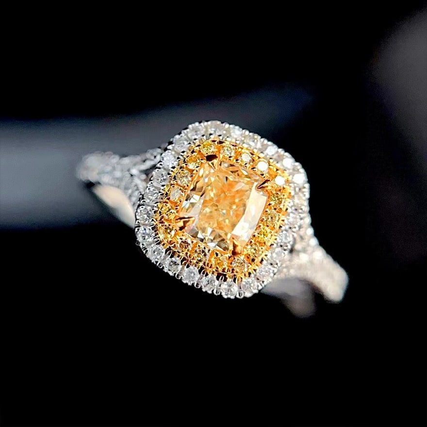 14k Gold 1.02 Ctw Natural Yellow Diamond & Diamond Ring - 4