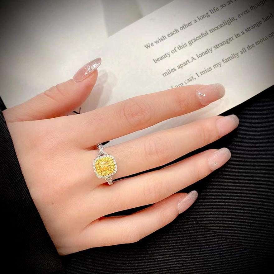 14k Gold 1.02 Ctw Natural Yellow Diamond & Diamond Ring - 5