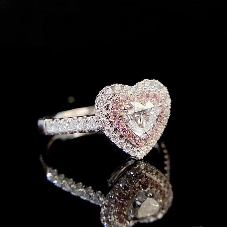 Gia Certified 14k Gold 0.5 Ct Natural E Si1 Heart Diamond Ring - 2