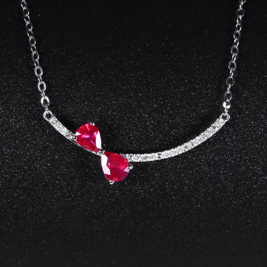 14k Gold 0.60 Ctw Natural Ruby & Diamond Necklace: Ref:231062017 // gold content:14k gold // main gemstone:ruby // shape:pear // carat weight:0. 55ct // color:pigeonblood red // treatment:natural // // adjacent gemstone 2 : diamond // number of