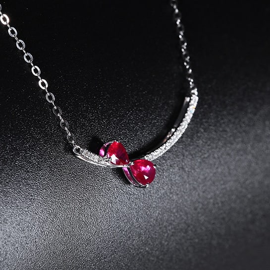 14k Gold 0.60 Ctw Natural Ruby & Diamond Necklace - 2