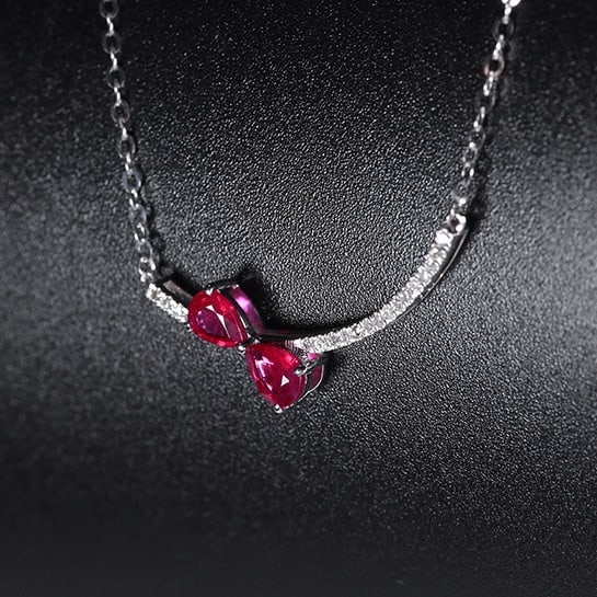 14k Gold 0.60 Ctw Natural Ruby & Diamond Necklace - 3