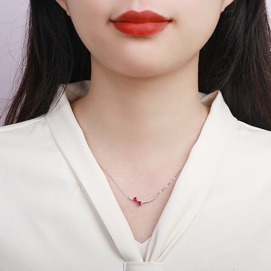 14k Gold 0.60 Ctw Natural Ruby & Diamond Necklace - 5