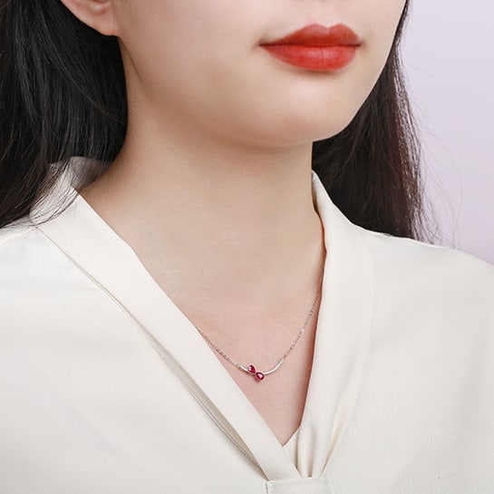 14k Gold 0.60 Ctw Natural Ruby & Diamond Necklace - 6