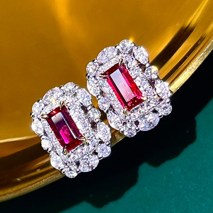 14k Gold 0.98 Ctw Natural Ruby & Diamond Earrings - 7