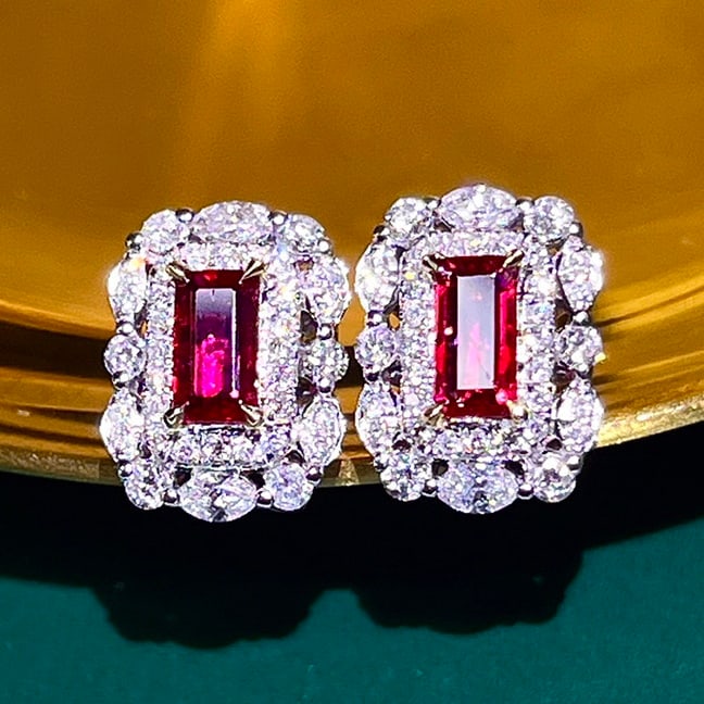 14k Gold 0.98 Ctw Natural Ruby & Diamond Earrings - 8