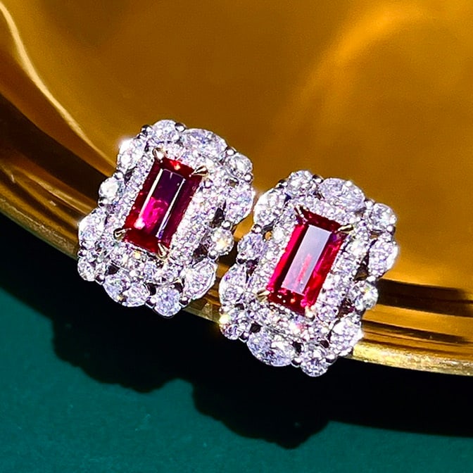 14k Gold 0.98 Ctw Natural Ruby & Diamond Earrings - 9