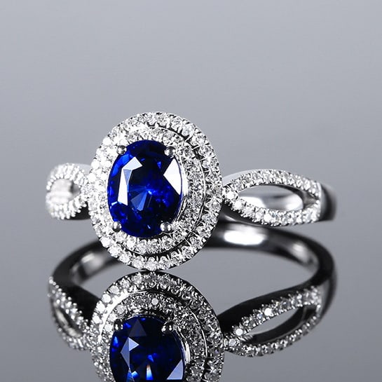 14k Gold 1.42 Ctw Natural Sapphire & Diamond Ring: Ref:231062038 // gold content:14k gold // ring size:7. 25us // // main gemstone:sapphire // shape:oval // carat weight:1. 12ct // color:royal blue // treatment:natural // // adjacent gemstone 2 :