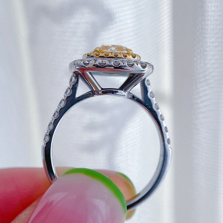 Gia Certified 14k Gold 2.08 Ctw Natural Yellow Diamond & Diamond Ring - 3