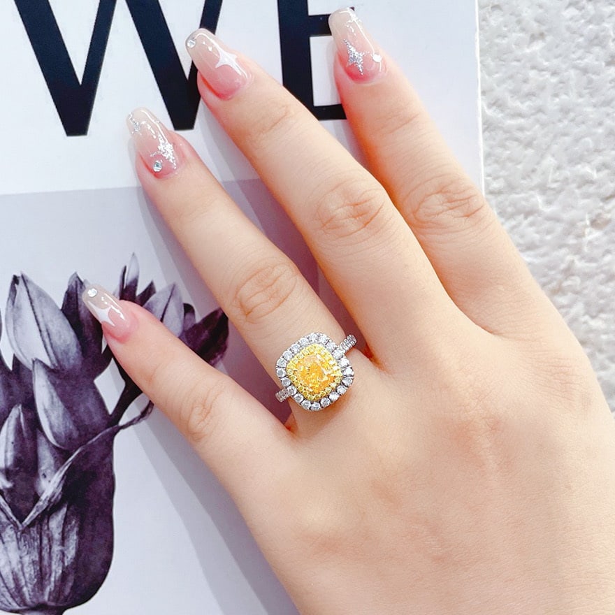 Gia Certified 14k Gold 2.08 Ctw Natural Yellow Diamond & Diamond Ring - 7
