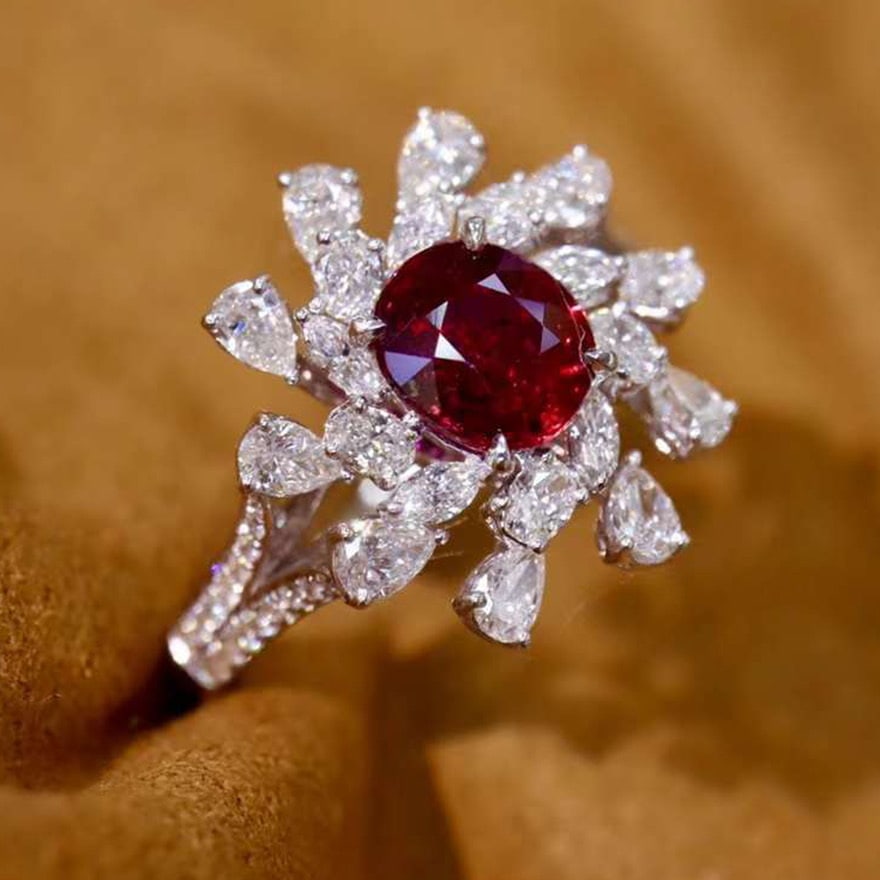 14k Gold 1.94 Ctw Natural Ruby & Diamond Ring: Ref:231062060 // gold content:14k gold // ring size:7. 25us // // main gemstone:ruby // shape:oval // carat weight:1. 08ct // color:pigeonblood red // treatment:natural // // adjacent gemstone 2 : dia