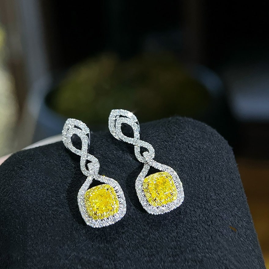 14k Gold 1.65 Ctw Natural Yellow Diamond & Diamond Earrings - 2
