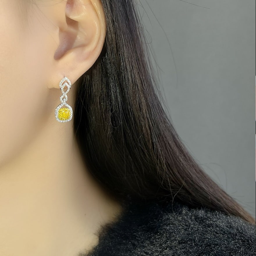 14k Gold 1.65 Ctw Natural Yellow Diamond & Diamond Earrings - 6