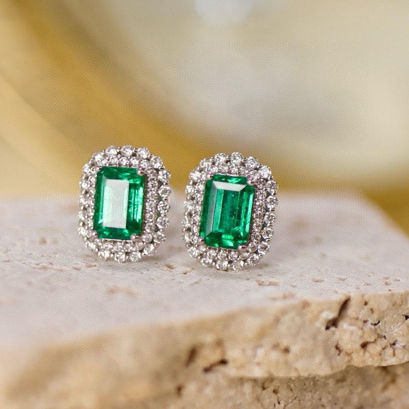 14k Gold 2.89 Ctw Natural Emerald & Diamond Earrings - 2