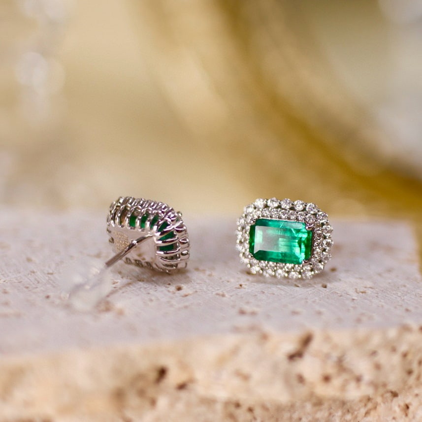 14k Gold 2.89 Ctw Natural Emerald & Diamond Earrings - 4