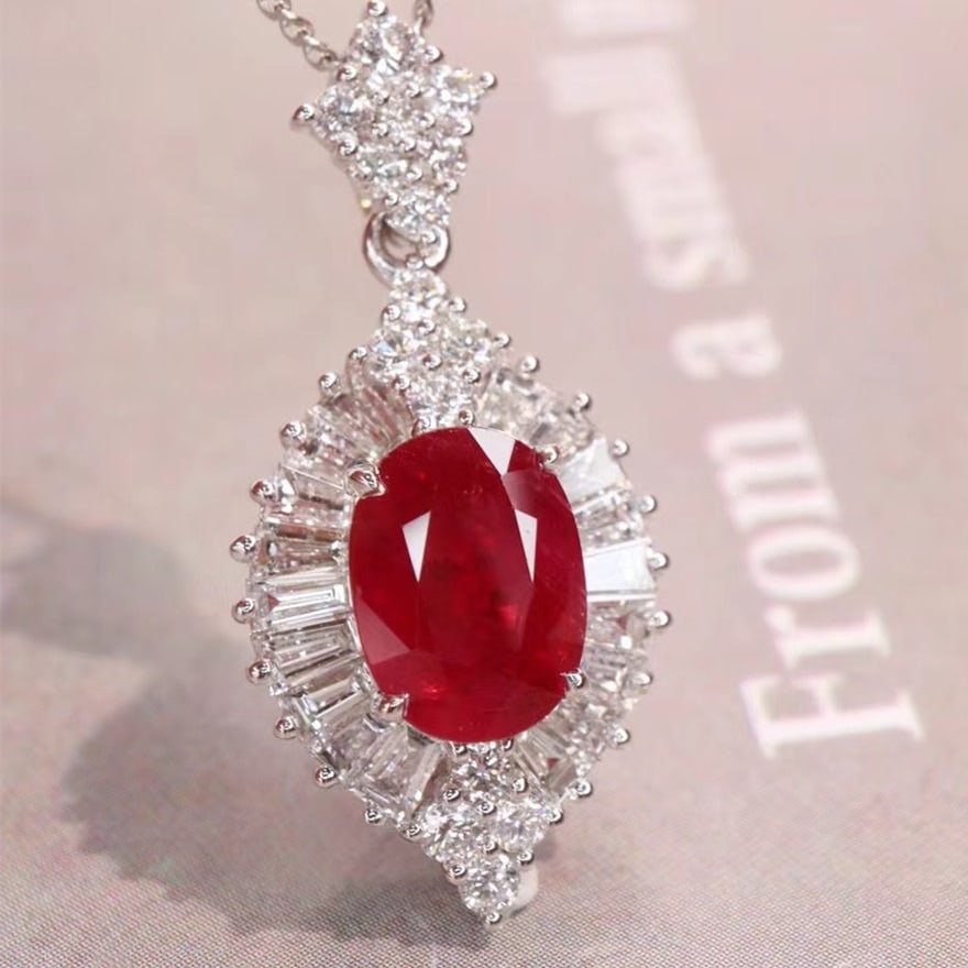 14k Gold 2.78 Ctw Natural Ruby & Diamond Pendant( Without Chain ) - 2