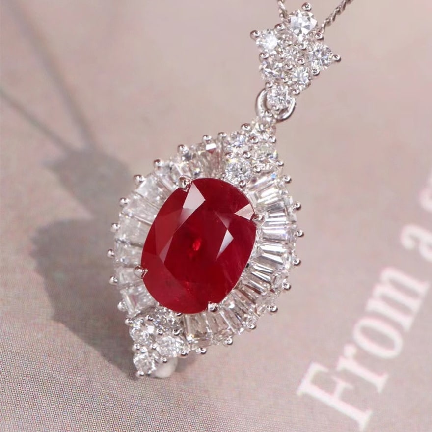 14k Gold 2.78 Ctw Natural Ruby & Diamond Pendant( Without Chain ) - 3