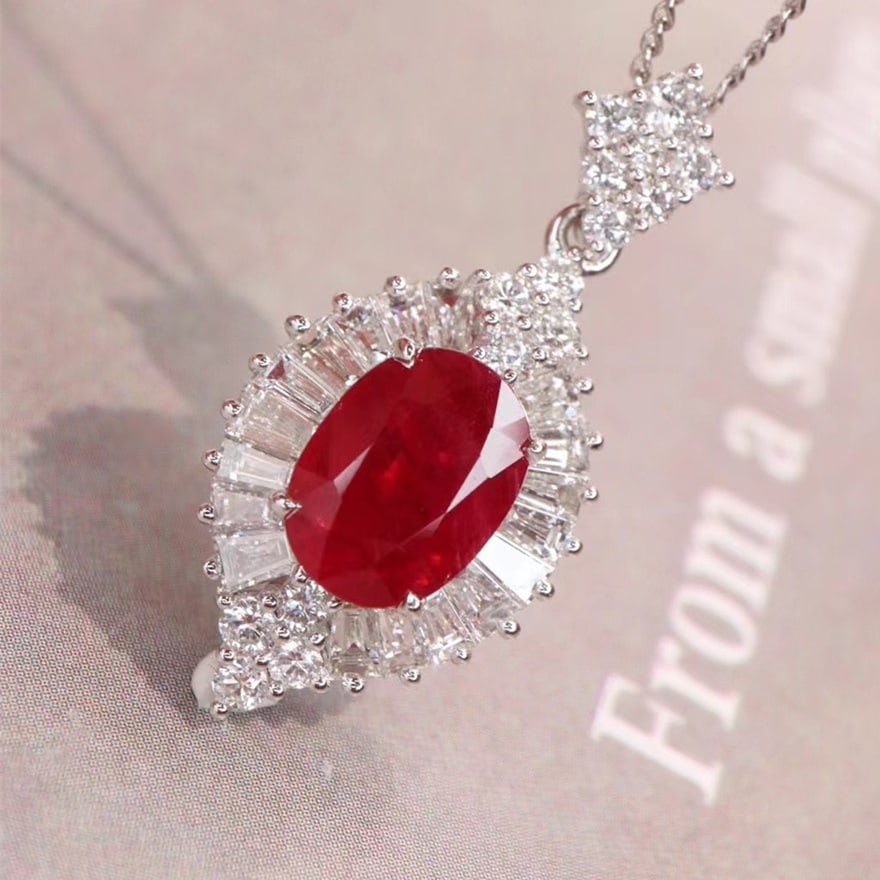 14k Gold 2.78 Ctw Natural Ruby & Diamond Pendant( Without Chain ) - 4