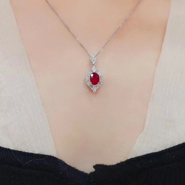 14k Gold 2.78 Ctw Natural Ruby & Diamond Pendant( Without Chain ) - 5