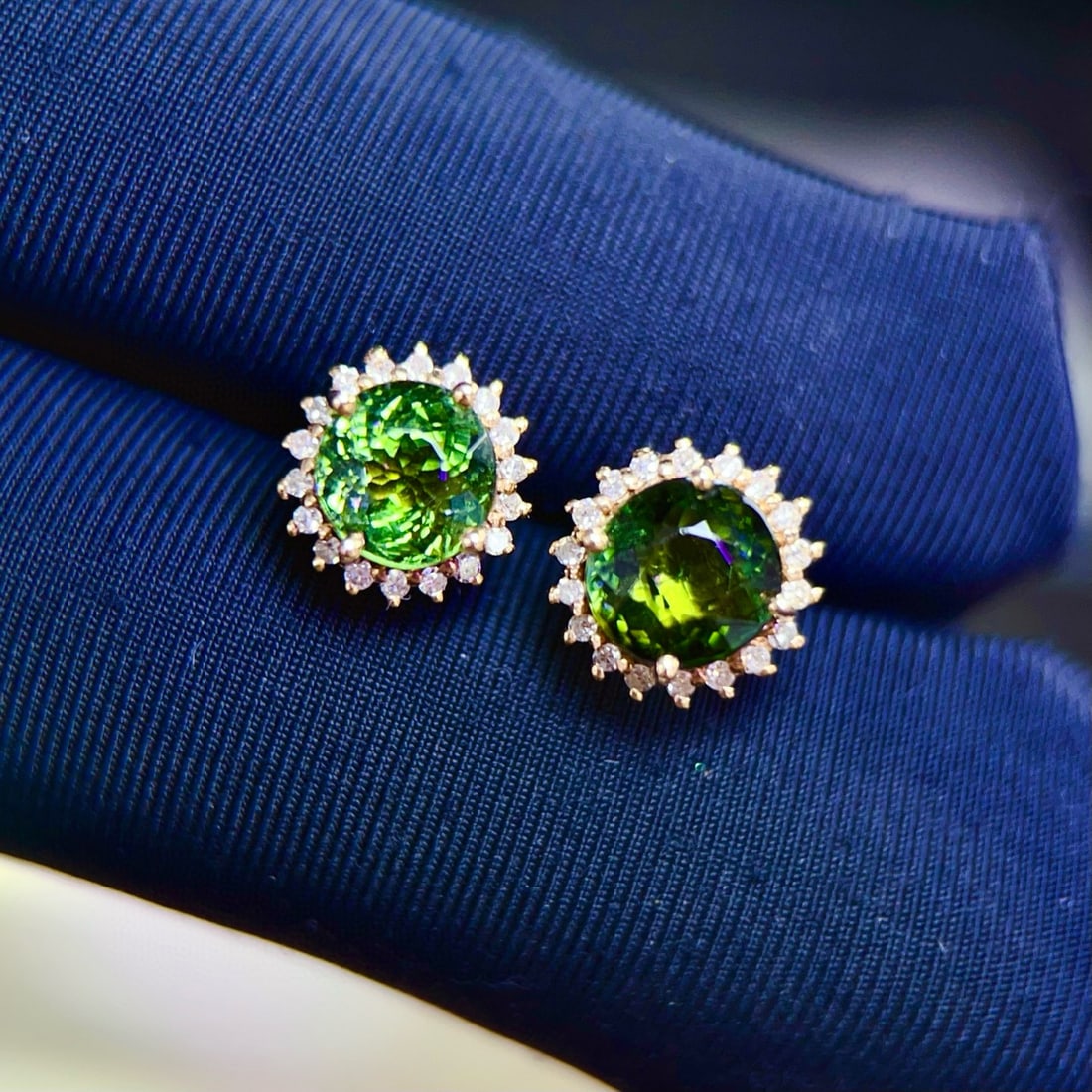 14k Gold 1.9 Ct Natural Tourmaline & Diamond Earrings - 2