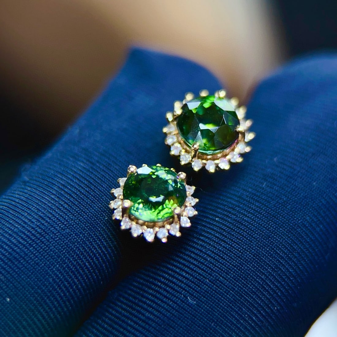 14k Gold 1.9 Ct Natural Tourmaline & Diamond Earrings - 3