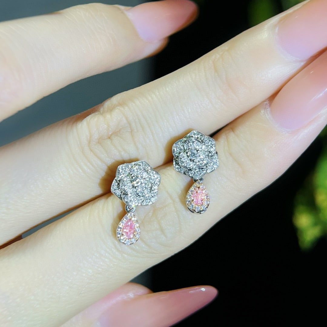 14k Gold 0.57 Ctw Natural Pink Diamond & Diamond Earrings - 3