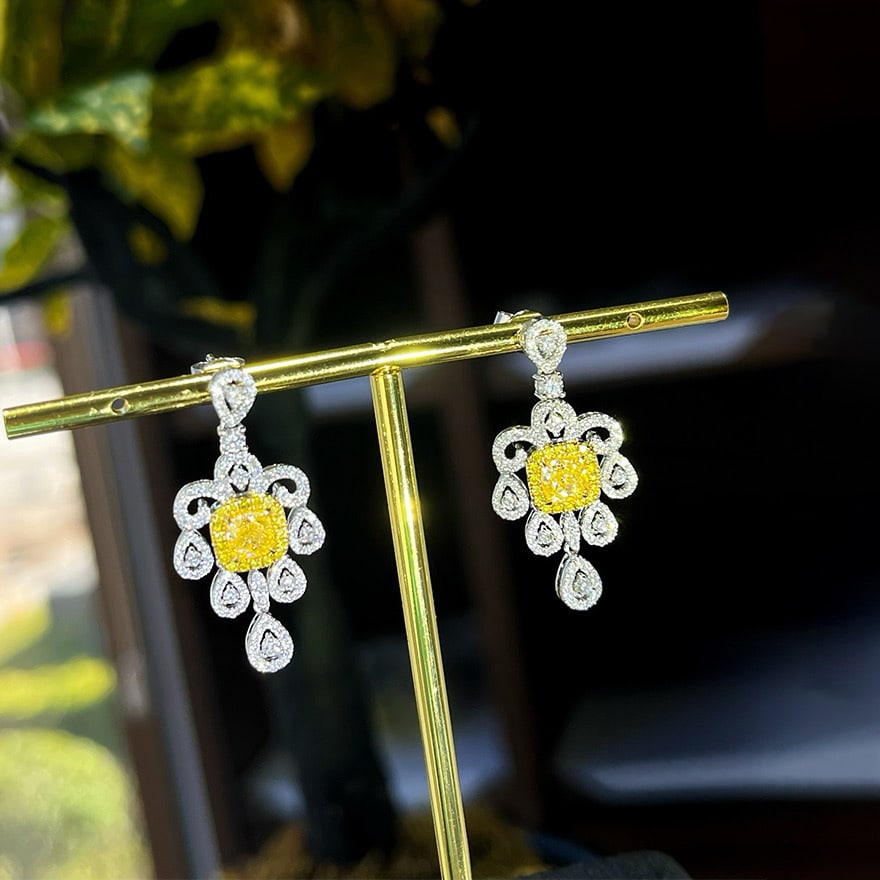 14k Gold 2.10 Ctw Natural Yellow Diamond & Diamond Earrings - 3